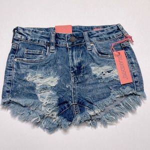 Blank NYC Shorts Kids Denim The mini Lenox size 7 and 8 Blue Raw Hem